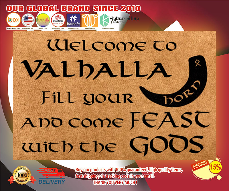 Vikings welcome to valhalla fill your horn doormat 3
