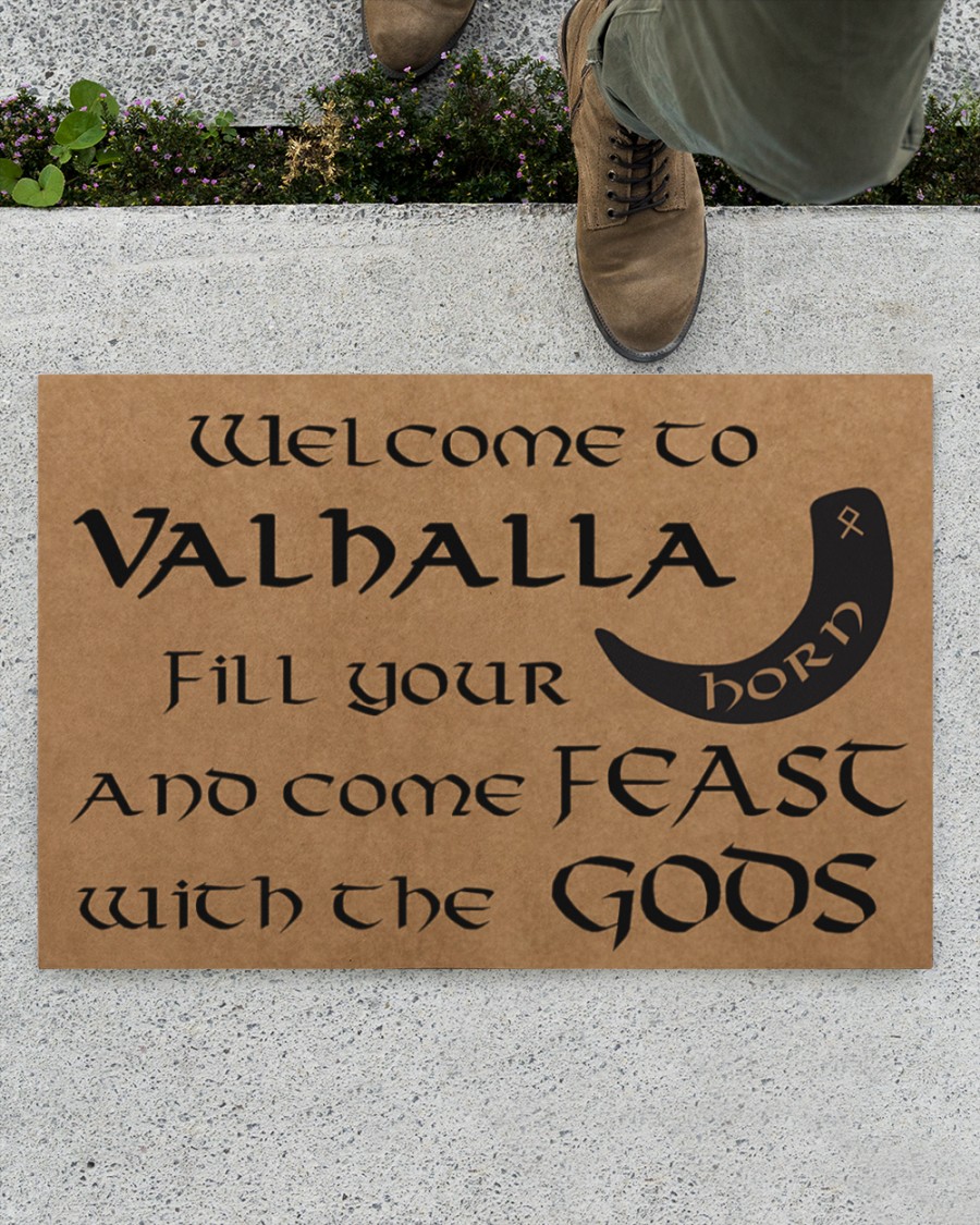 Vikings welcome to valhalla fill your horn doormat 7