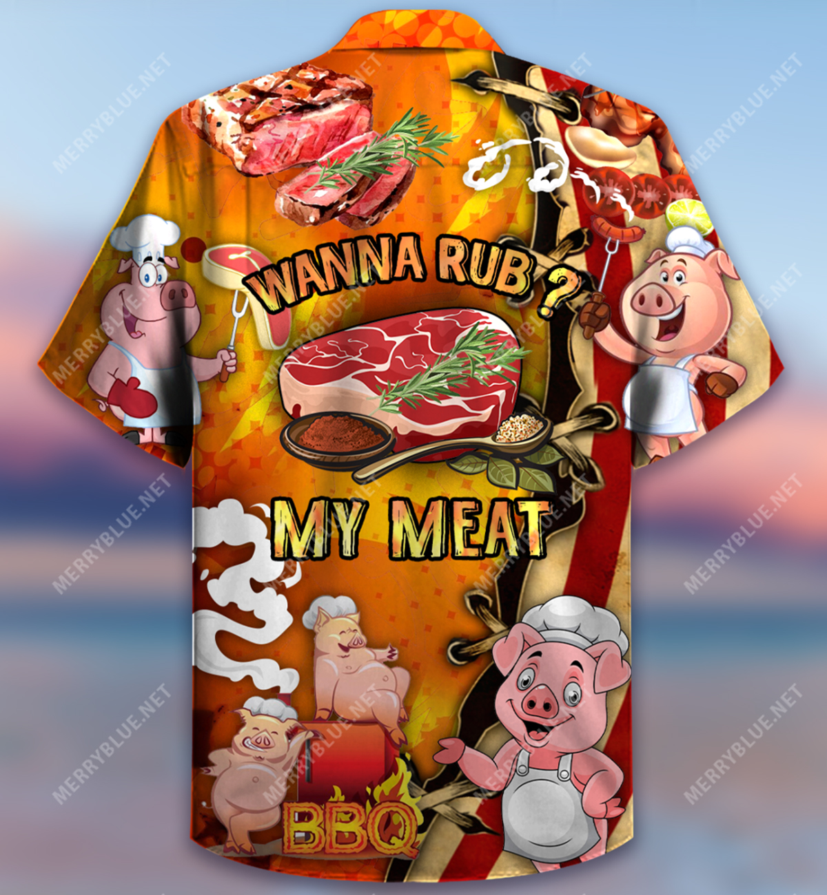 Wanna rub my meat funny barbecue hawaiian shirt