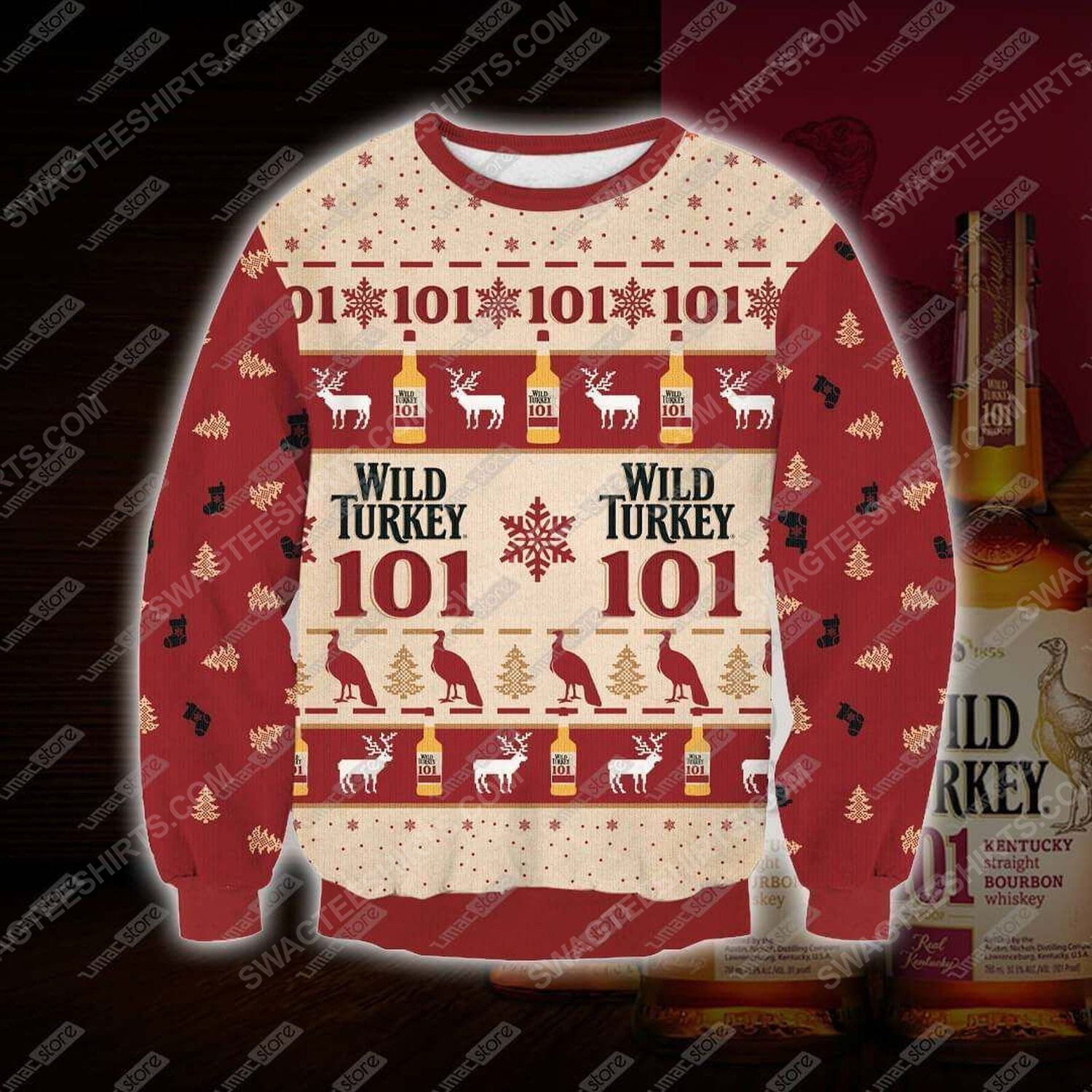 Wild turkey bourbon whiskey ugly christmas sweater
