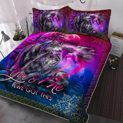 Wolf moon you and me we got this quilt bedding set 2