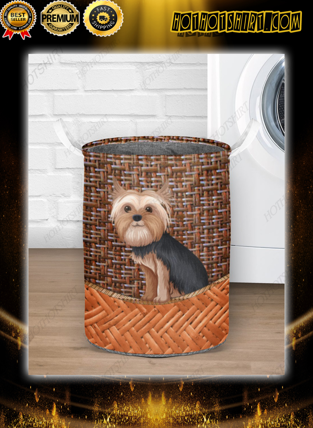 Yorkshire terrier bamboo laundry basket 1