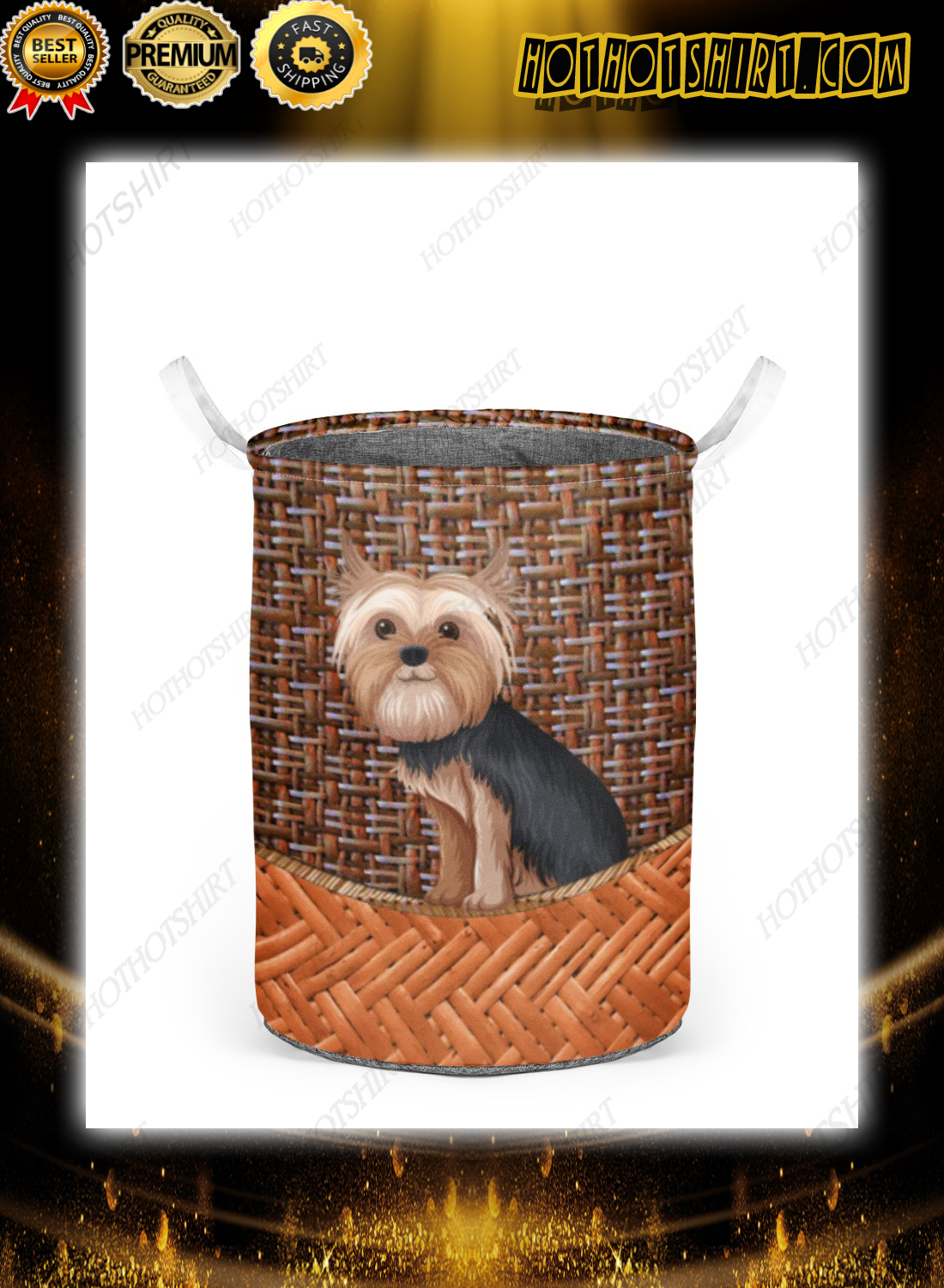 Yorkshire terrier bamboo laundry basket 2