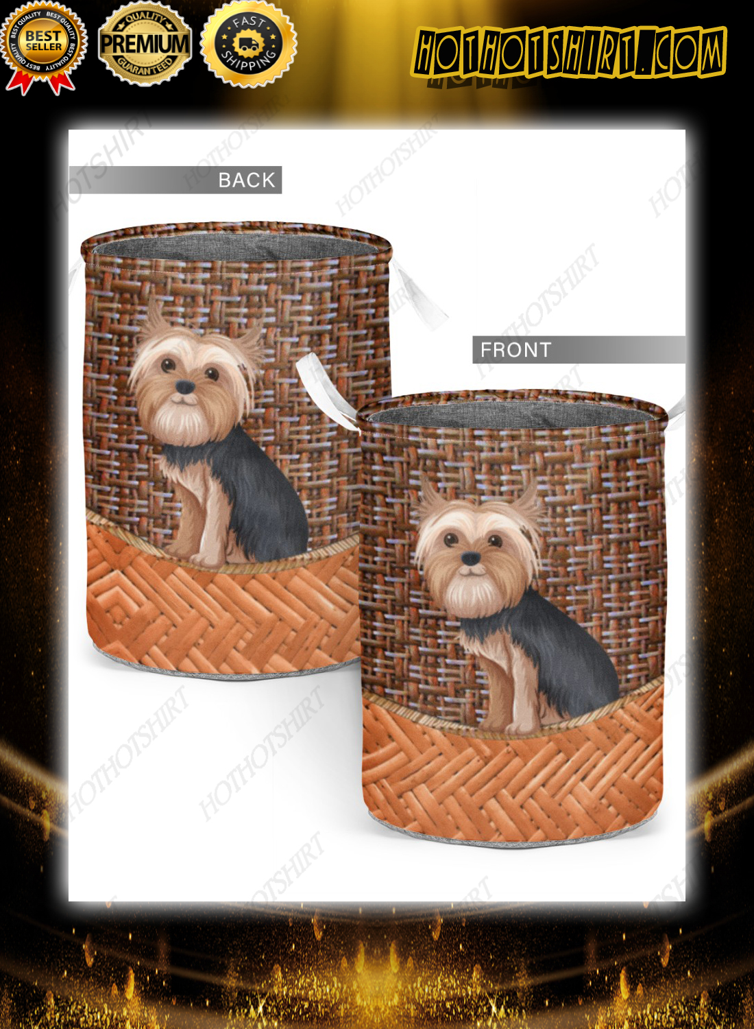 Yorkshire terrier bamboo laundry basket