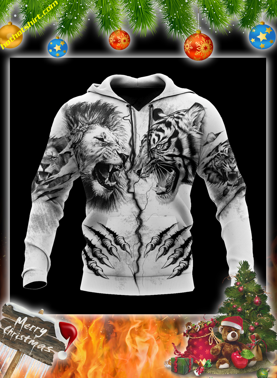 Tiger vs lion tattoo 3d hoodie, zip hoodie and shirt