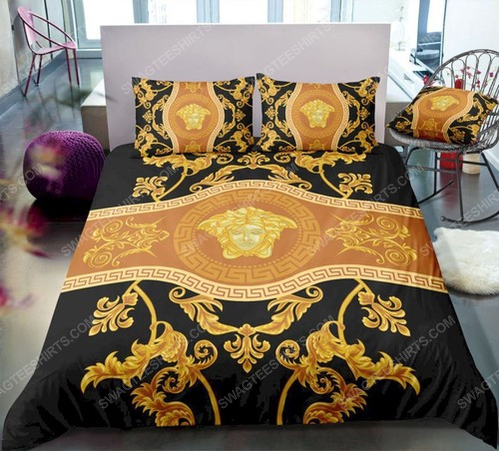 Versace home golden version full print duvet cover bedding set 1