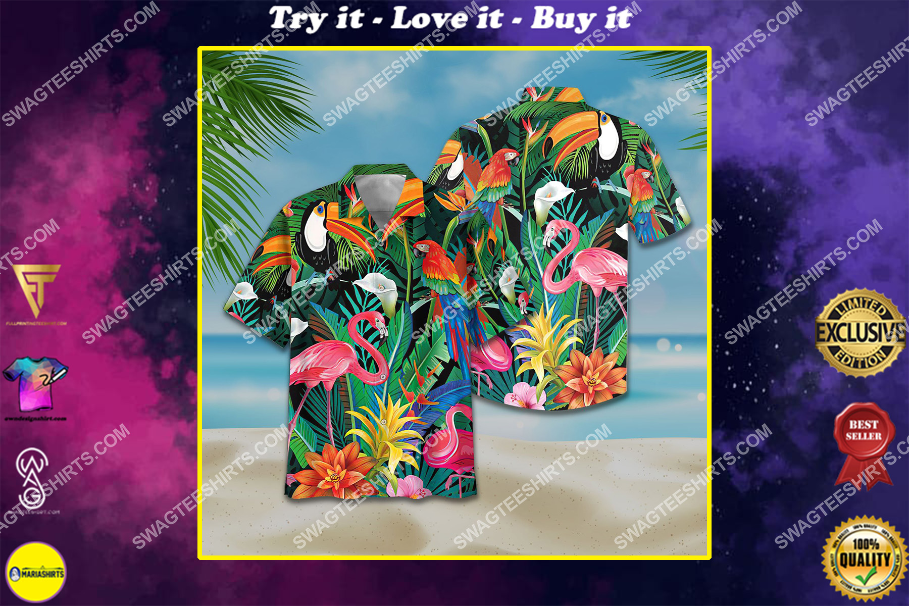 [special edition] Tropical parrot and flamingo all over print hawaiian shirt – Maria