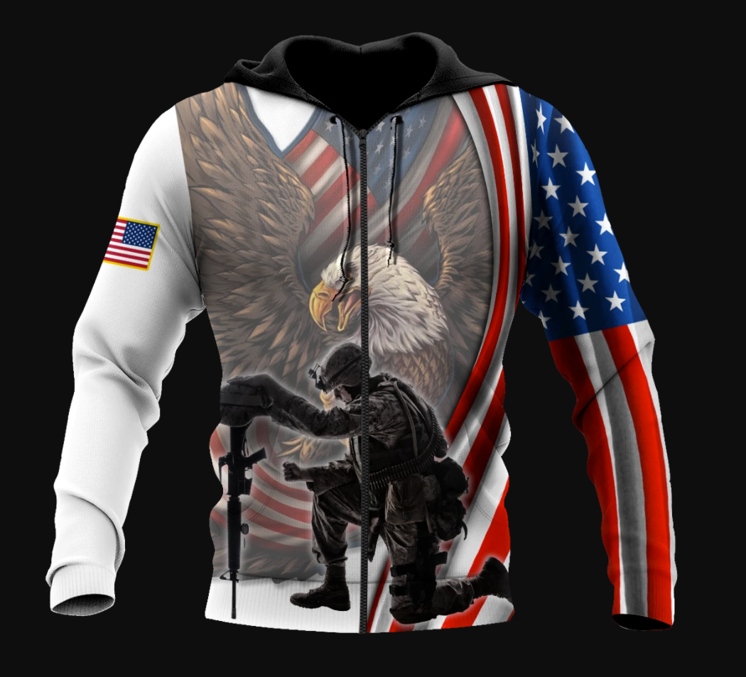 If you haven't risked coming home under a flag don't you dare disrespect it all over printed 3D zip hoodie