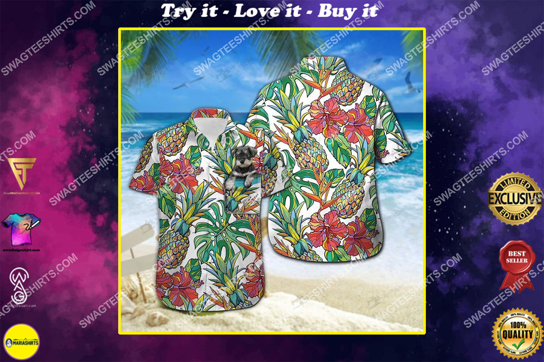 [special edition] Tropical miniature schnauzer dog lover all over print hawaiian shirt – Maria