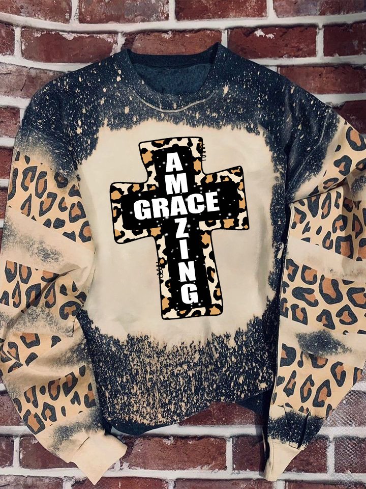 Amazing Grace Cross Leopard Bleached Sweater – Saleoff 081121