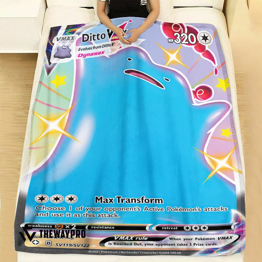 Anime Pokemon Ditto VMAX Shining Fates Custom Soft Blanket