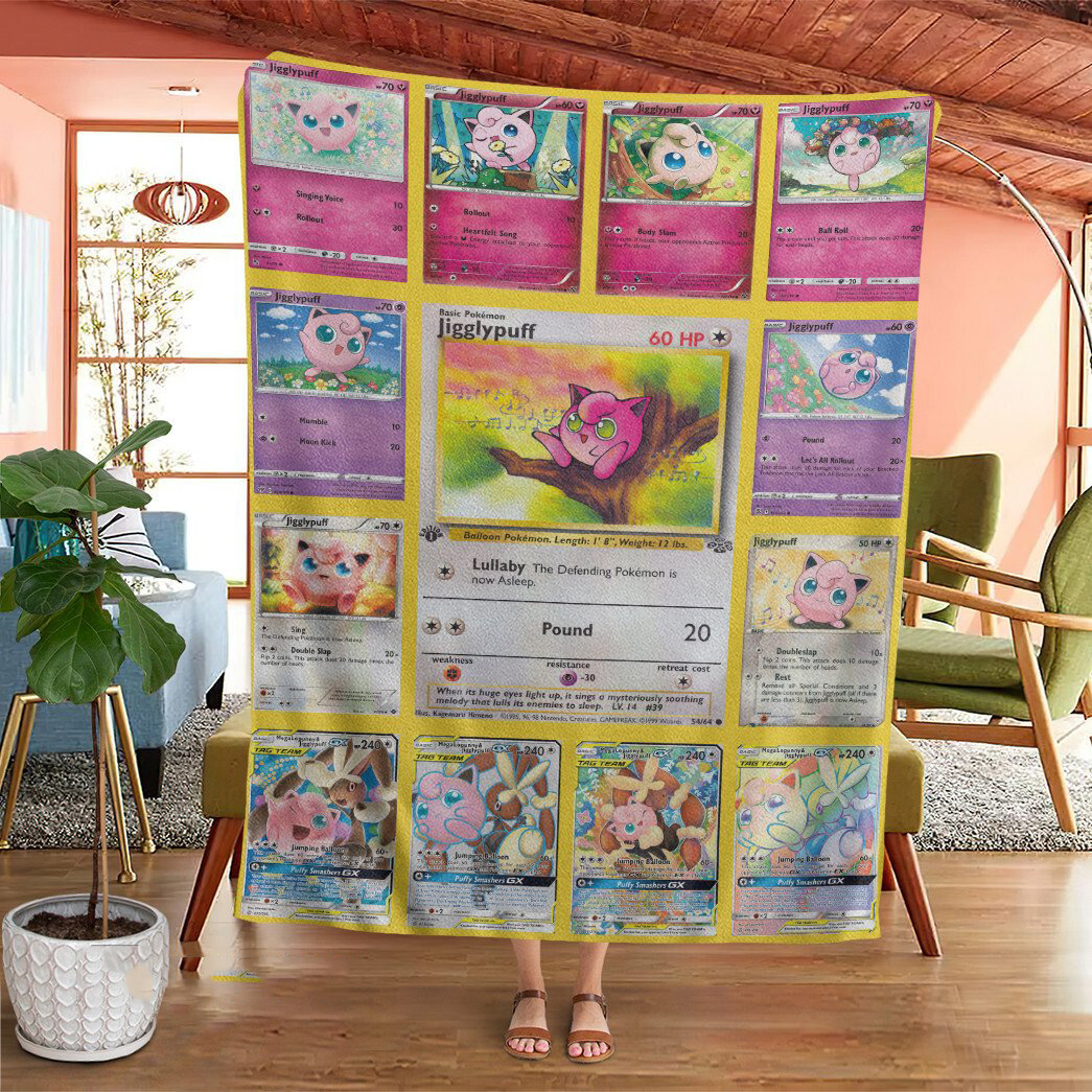 Anime Pokemon Jigglypuff Cards Custom Soft Blanket