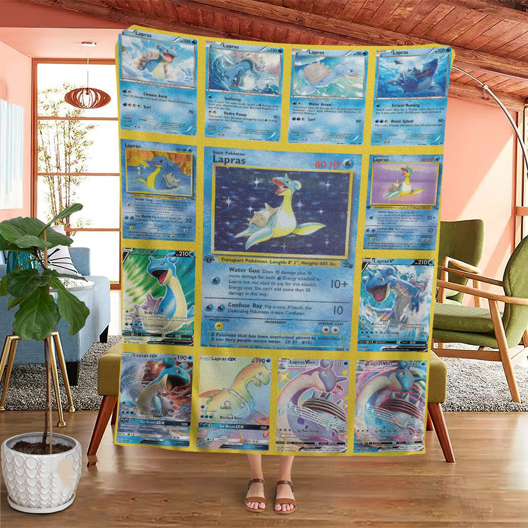 Anime Pokemon Lapras Cards Custom Soft Blanket