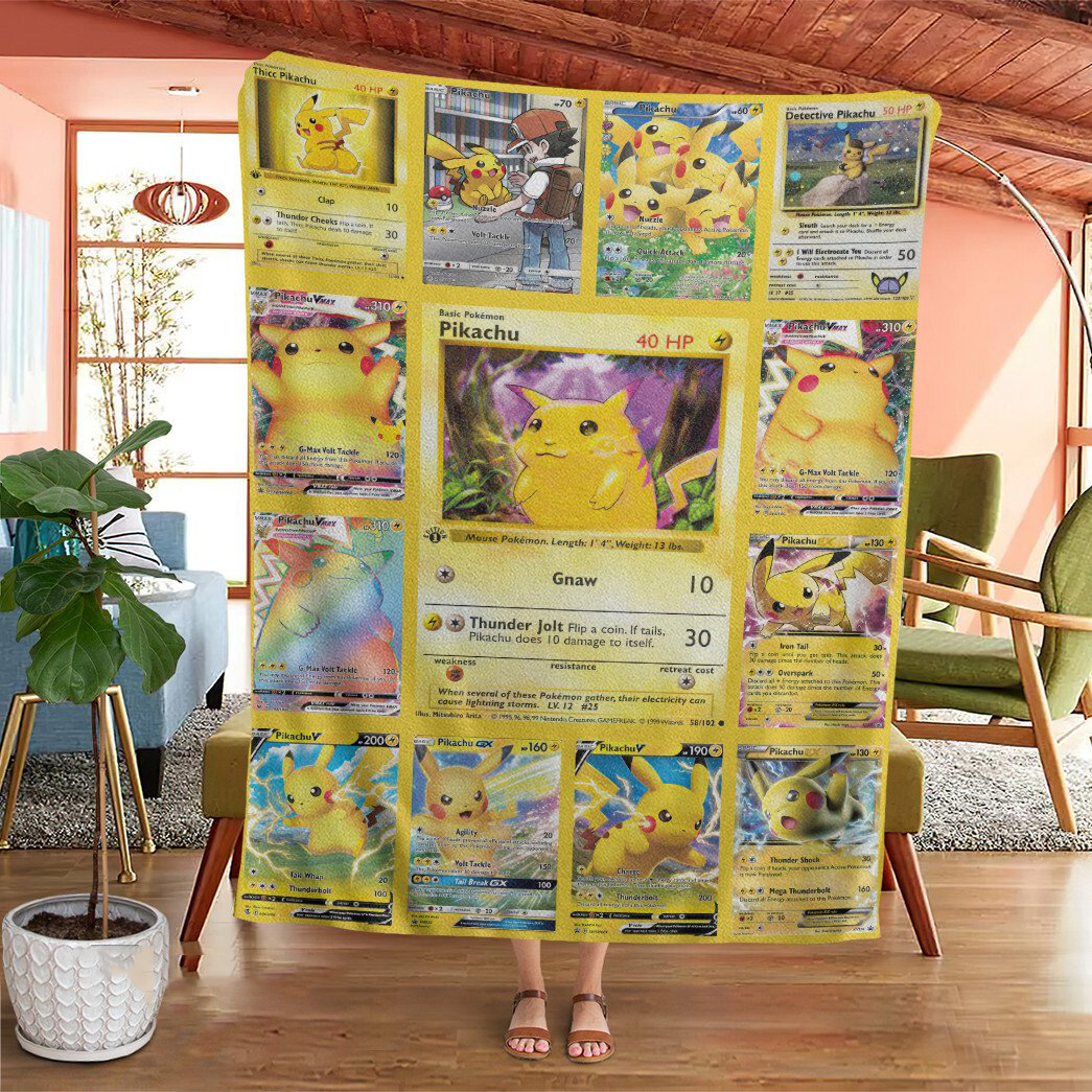 Anime Pokemon Pikachu Cards Custom Soft Blanket