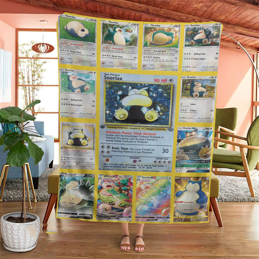 Anime Pokemon Snorlax Cards Custom Soft Blanket