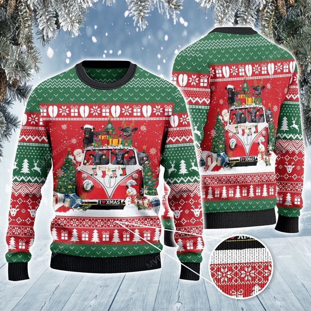 Black angus cattle lovers christmas van all over print sweater