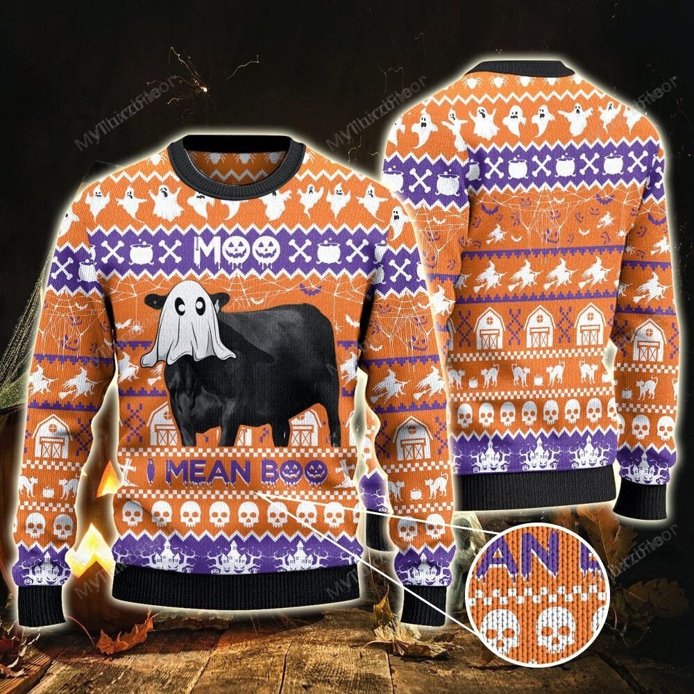 [ Amazing ] Black angus cattle lovers halloween gift moo I mean boo all over print sweater – Saleoff 251121