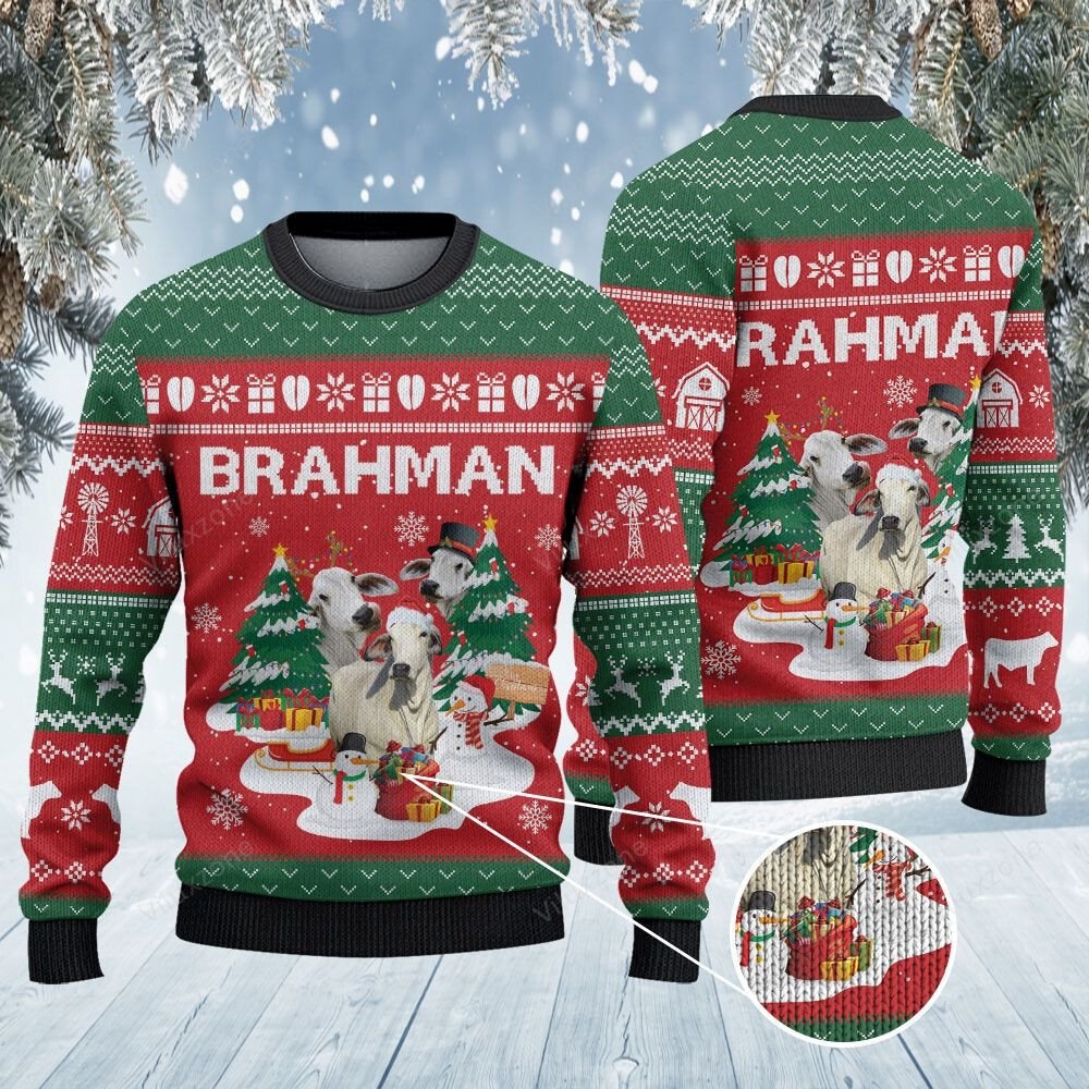 Brahman cattle lovers christmas tree all over print sweater
