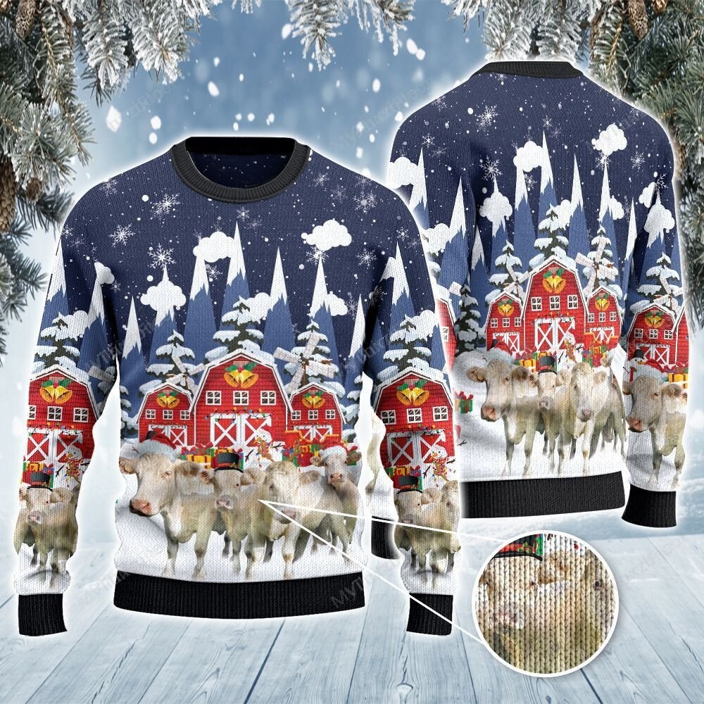 [ Amazing ] Charolais cattle lovers christmas gift snow farm all over print sweater – Saleoff 251121