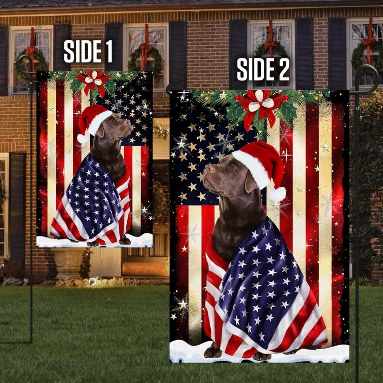 Chocolate Labrador Retriever Flag Merry Christmas