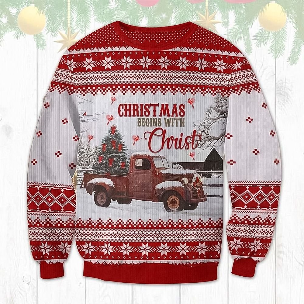 Christmas Begins With Christ 3D Printed Sweater – Saleoff 141121