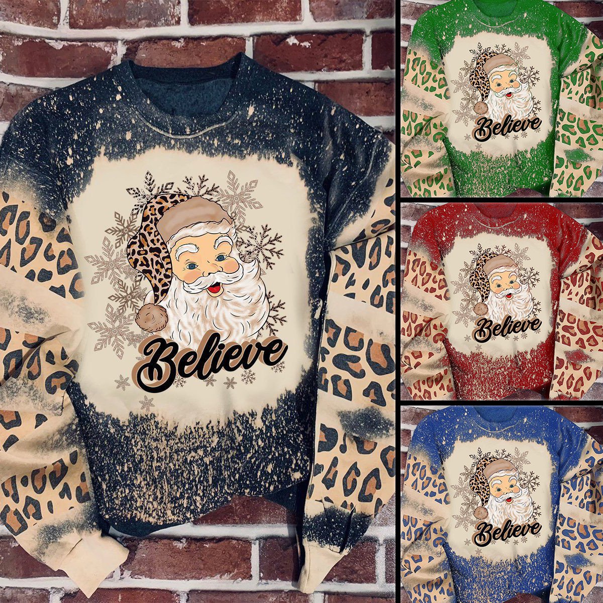 Christmas Santa Claus Believe Leopard Sweater