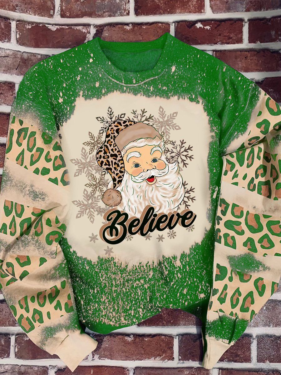 Christmas Santa Claus Believe Leopard Sweater
