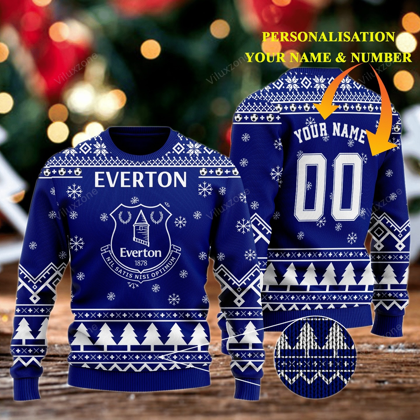 Everton FC personalized name and number 3d xmas sweater jumper