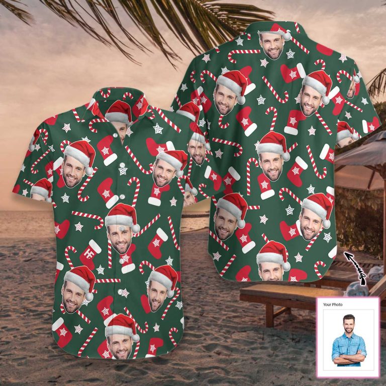 Funny Custom Face Christmas Pattern Seamless Hawaiian Shirt