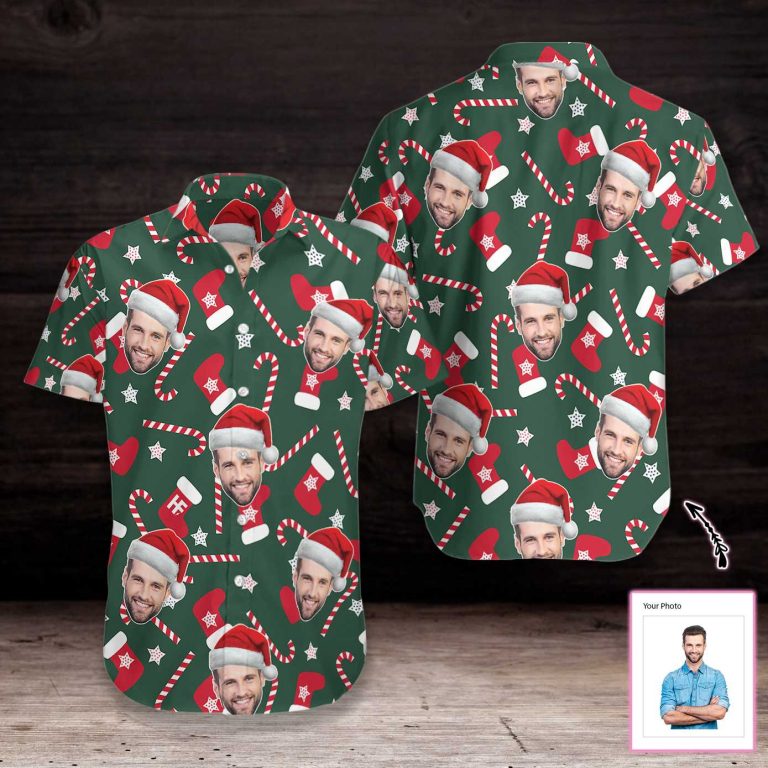 Funny Custom Face Christmas Pattern Seamless Hawaiian Shirt