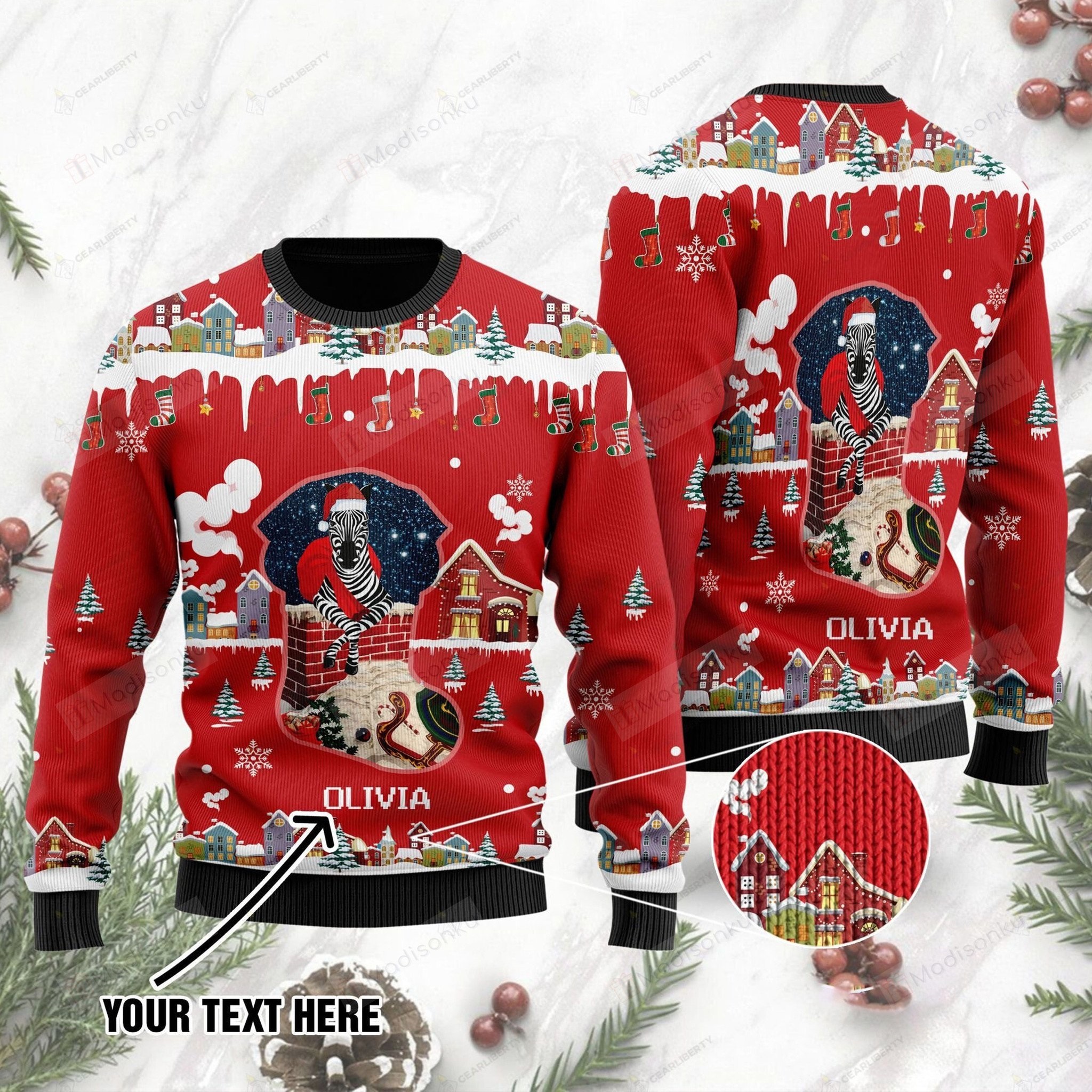 Funny zebra santa claus custom name ugly sweater
