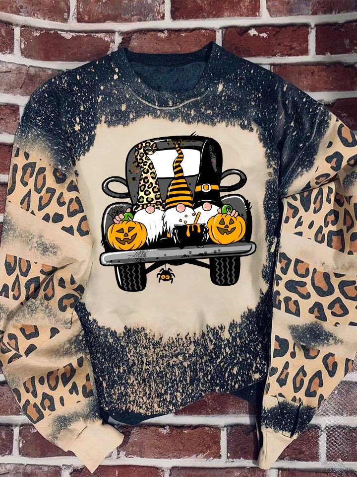 Gloom Pumpkin Truck Leopard Bleached Sweater – Saleoff 081121