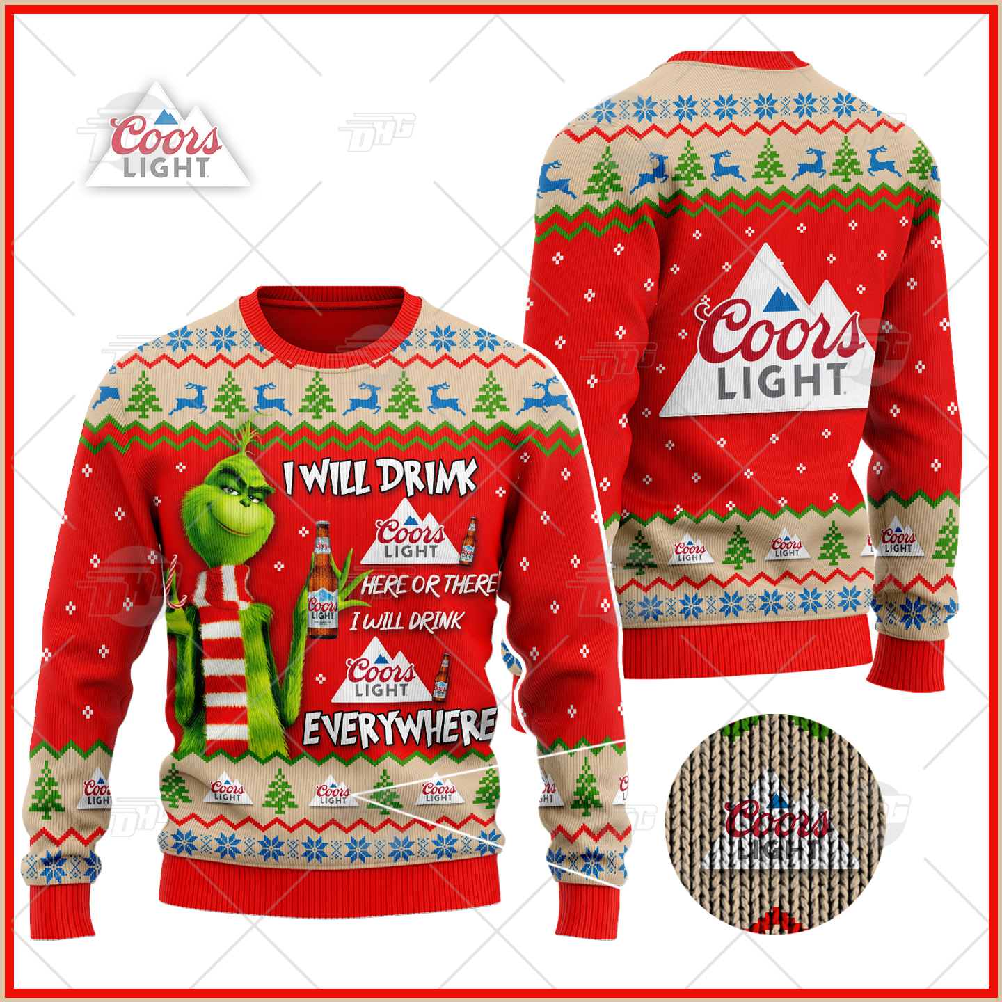 [ Amazing ] Grinch I Will Drink Here Or There I Will Drink Everywhere Coors Light Beer Ugly Christmas Holiday Sweater – Saleoff 291121