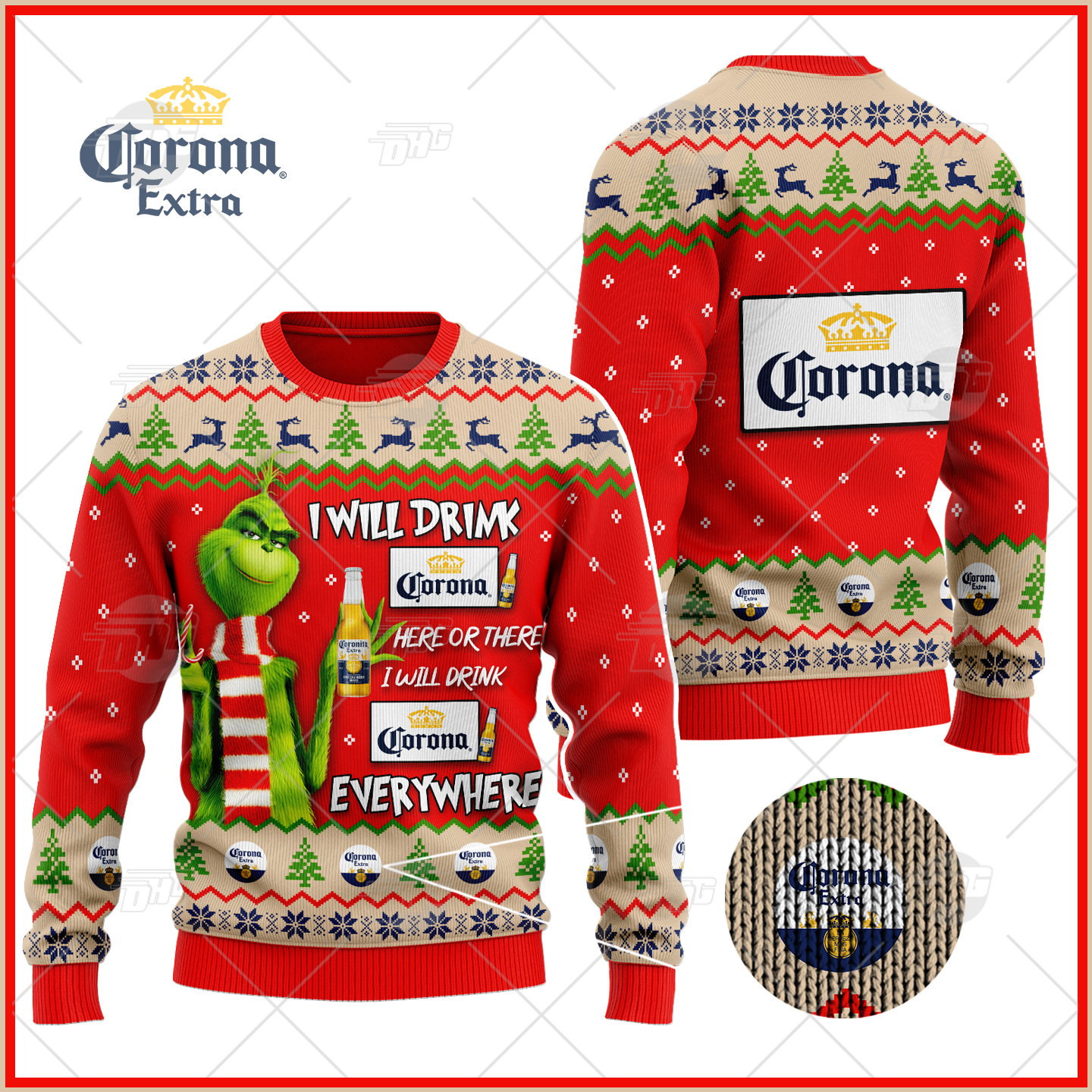 [ Amazing ] Grinch I Will Drink Here Or There I Will Drink Everywhere Corona Beer Ugly Christmas Holiday Sweater – Saleoff 291121