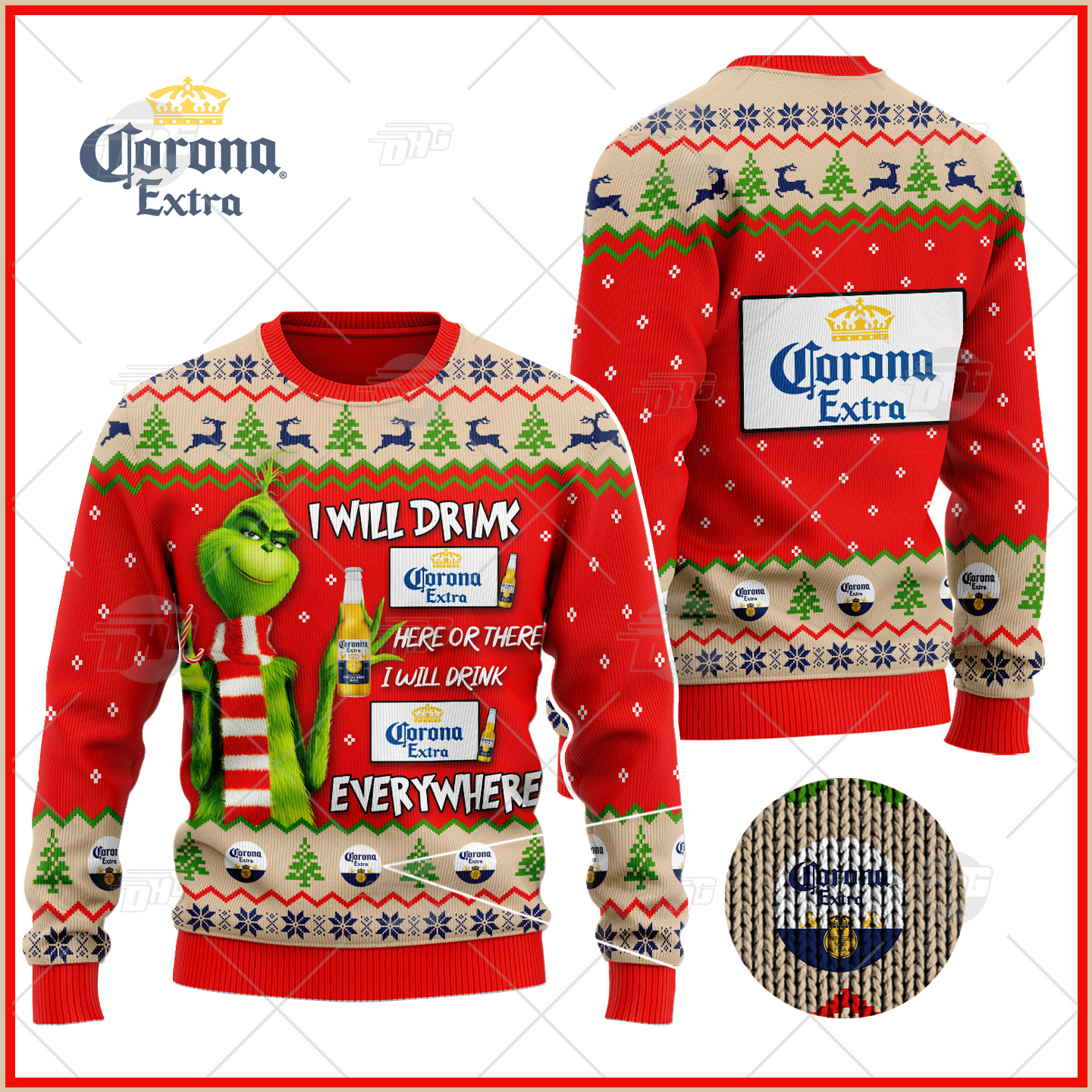 [ Amazing ] Grinch I Will Drink Here Or There I Will Drink Everywhere Corona Extra Beer Ugly Christmas Holiday Sweater – Saleoff 291121