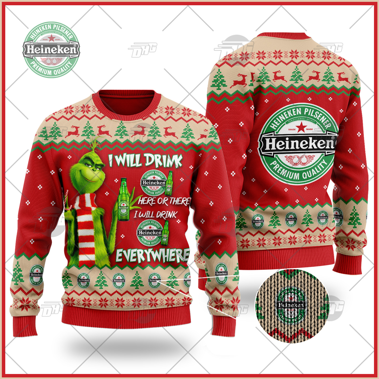 [ Amazing ] Grinch I Will Drink Here Or There I Will Drink Everywhere Heineken Beer Ugly Christmas Holiday Sweater – Saleoff 291121