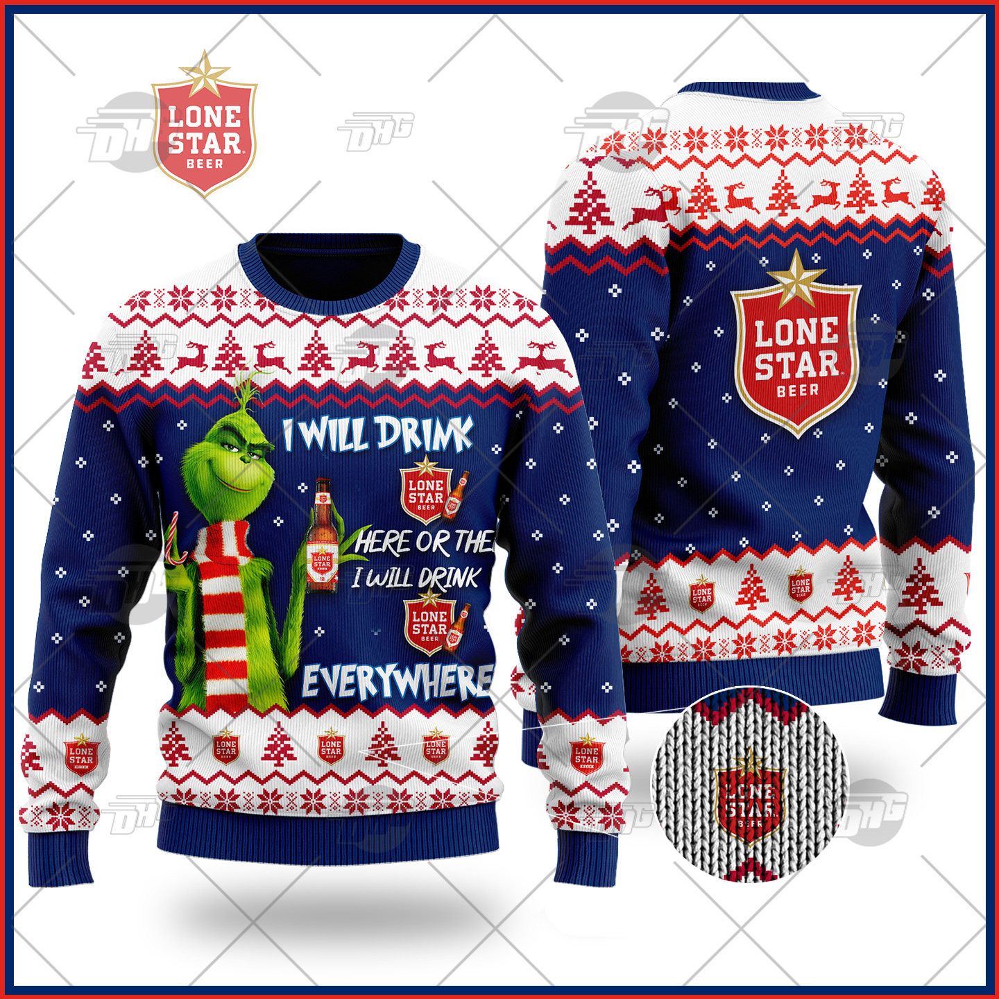 [ Amazing ] Grinch I Will Drink Here Or There I Will Drink Everywhere Lone Star Beer Ugly Christmas Holiday Sweater – Saleoff 291121
