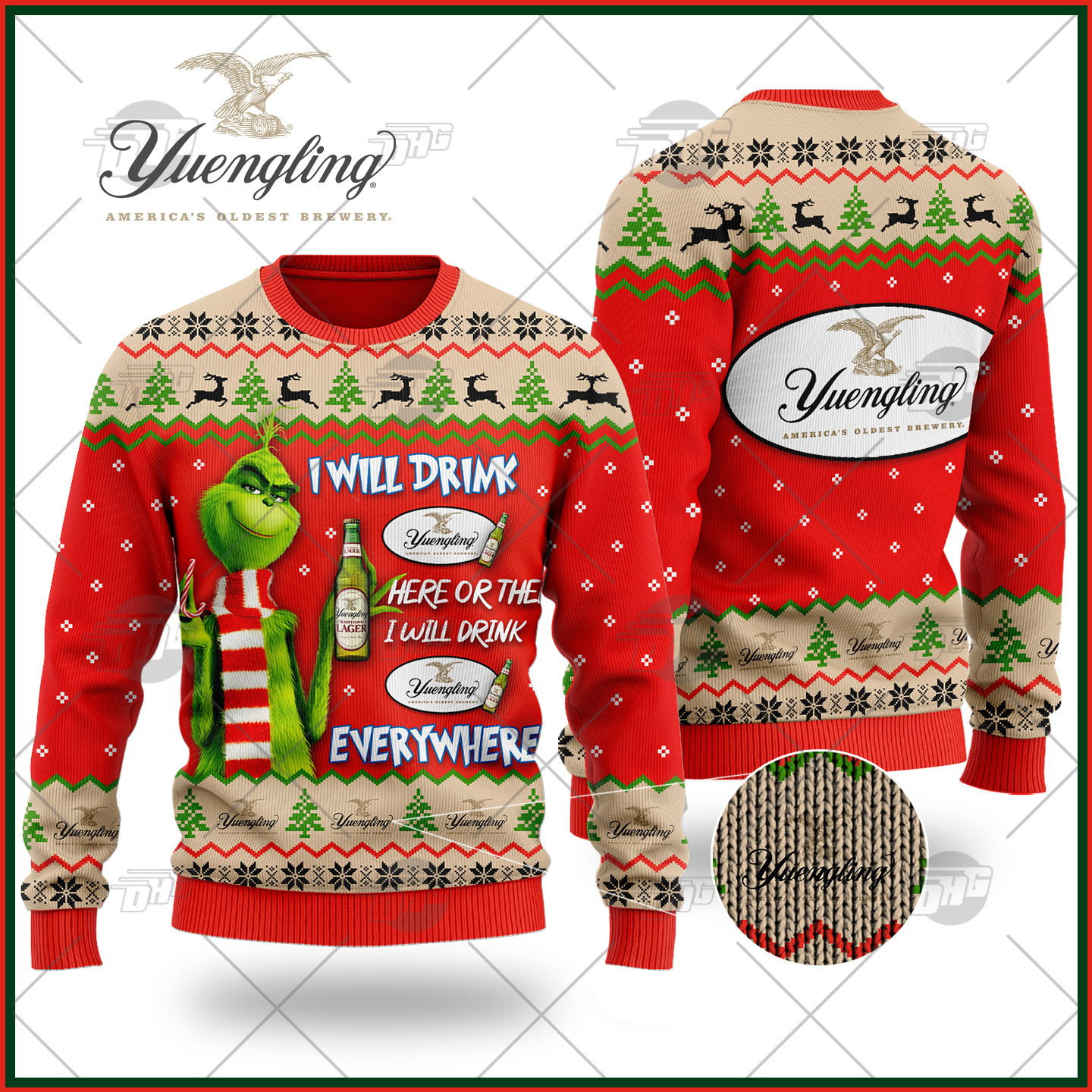 [ Amazing ] Grinch I Will Drink Here Or There I Will Drink Everywhere Yuengling Lager Beer Ugly Christmas Holiday Sweater – Saleoff 291121