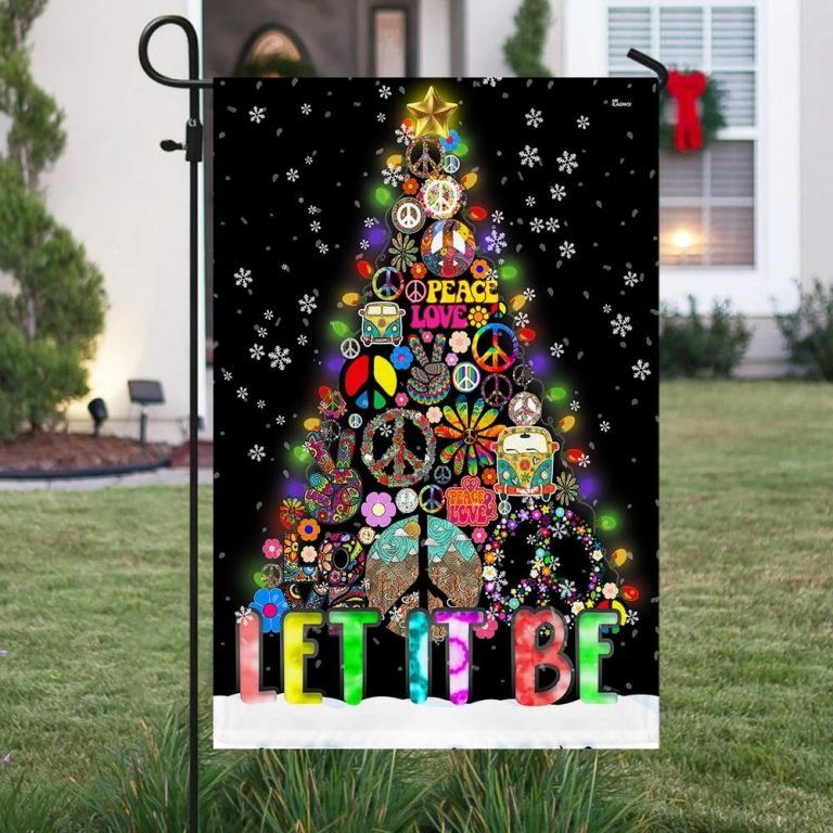 Hippie Christmas Tree Flag Let It Be