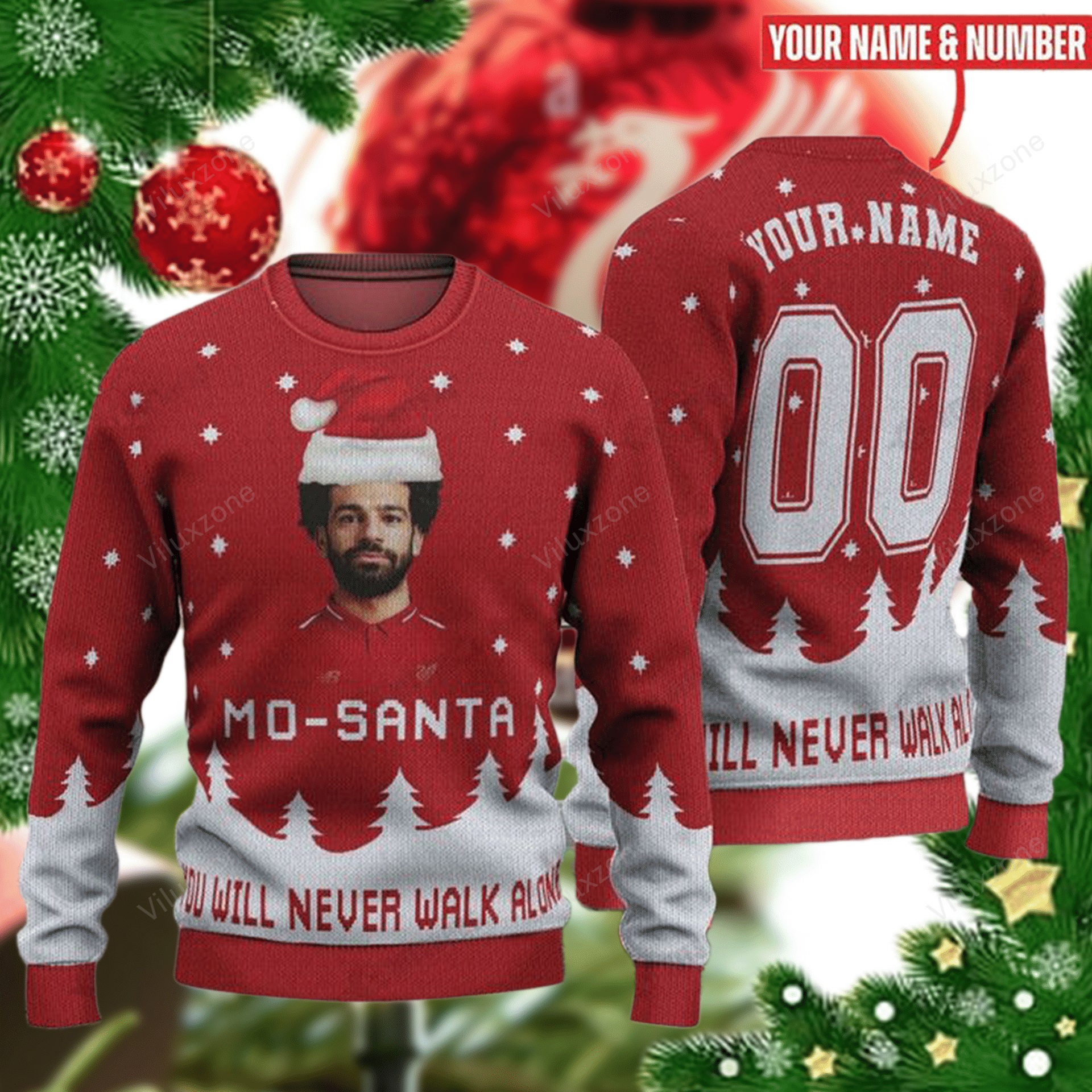 Liverpool FC Mo-Santa Salah personalized name and number 3d xmas sweater