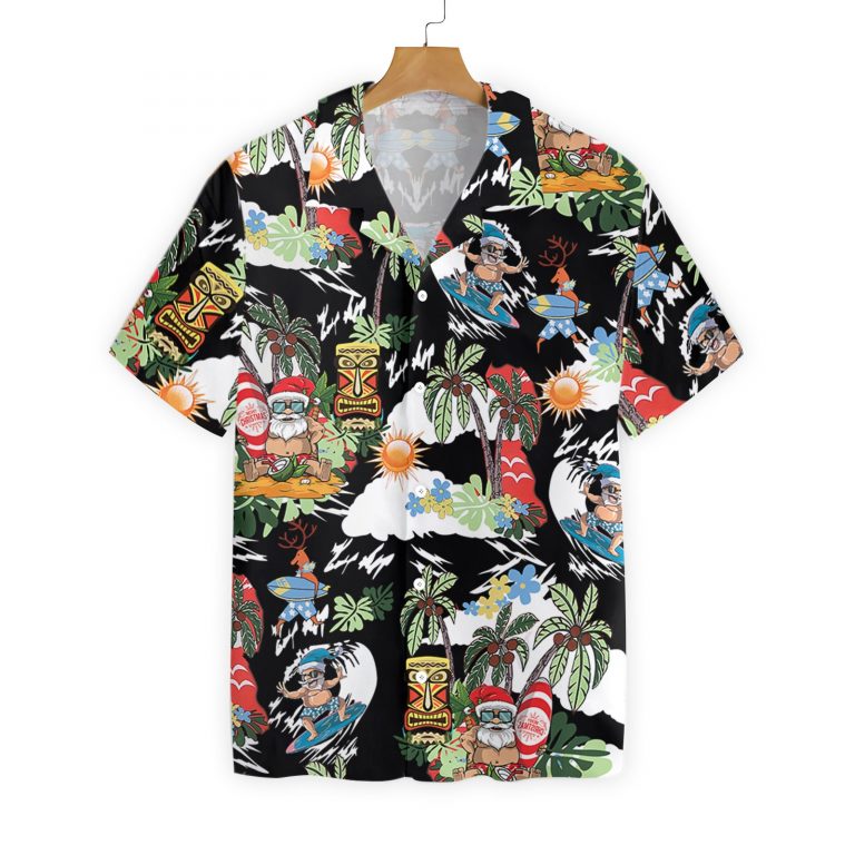 Merry Christmas Santa Claus Surfing Tiki Hawaiian Shirt