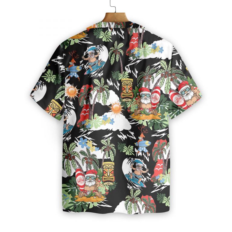 Merry Christmas Santa Claus Surfing Tiki Hawaiian Shirt