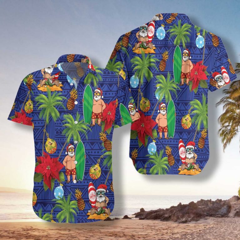 Merry Christmas Santa Claus surfboard summer Hawaiian Shirt