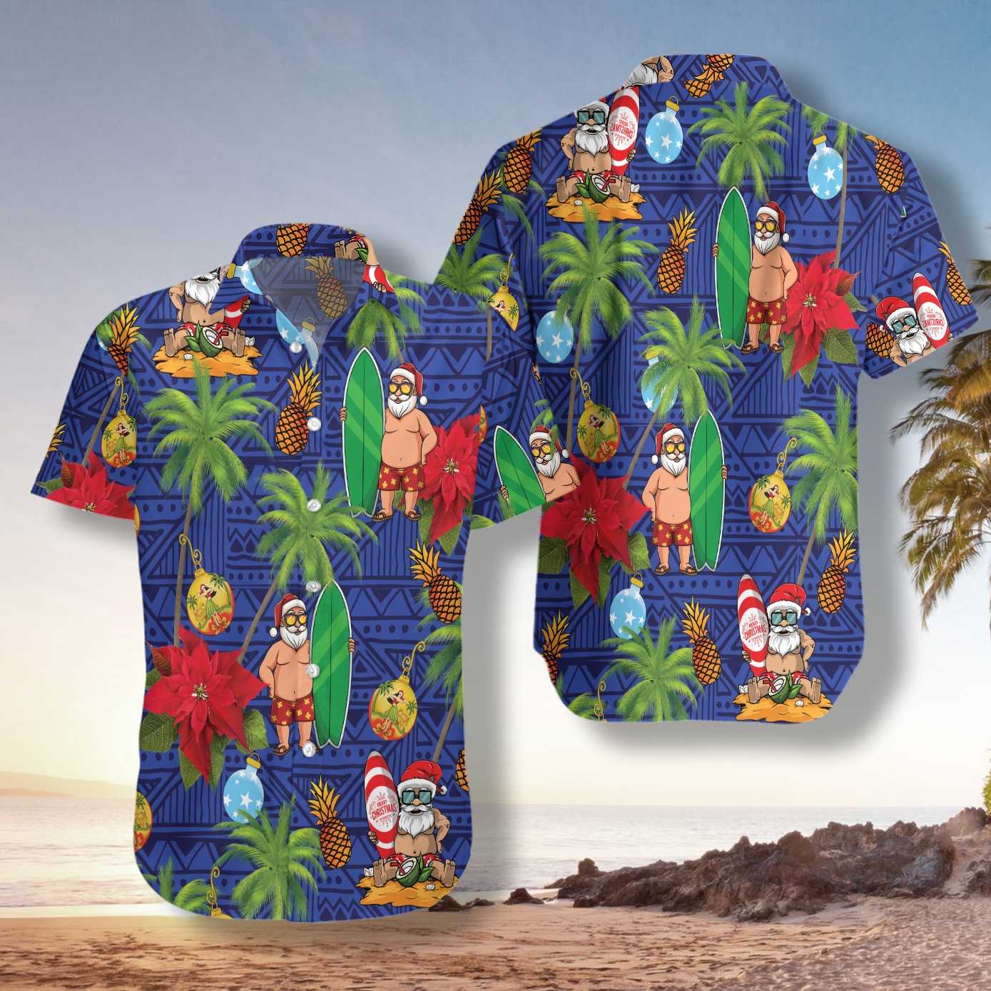 Merry Christmas Santa Claus surfboard summer Hawaiian Shirt – Saleoff 061121