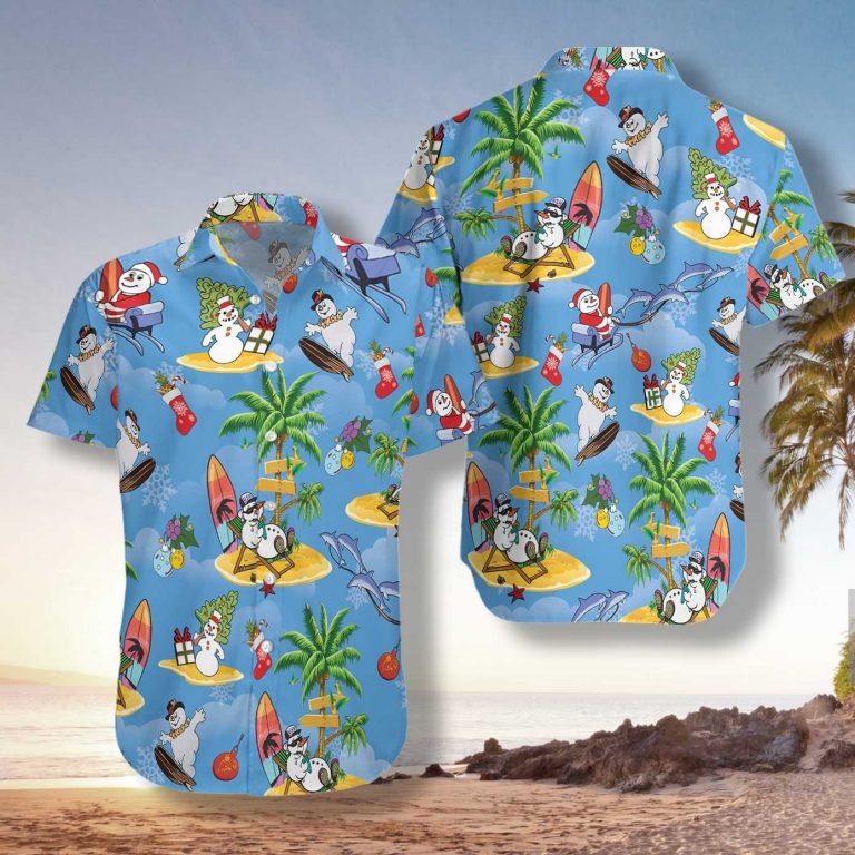 Merry Christmas Snowman Surfing Hawaiian Shirt