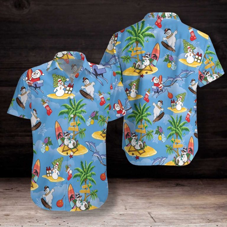 Merry Christmas Snowman Surfing Hawaiian Shirt