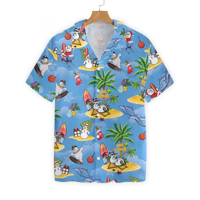 Merry Christmas Snowman Surfing Hawaiian Shirt