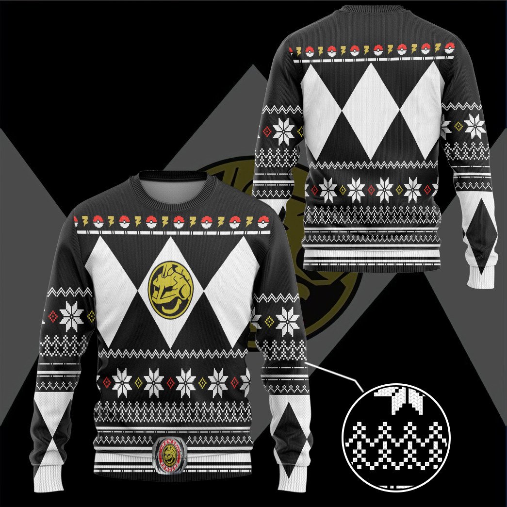 Mighty morphin black power ranger x pokemon onix custom ugly sweater
