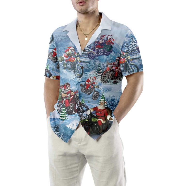 Motorcycle Driving With Santa On Christmas Hawaiian Shirt