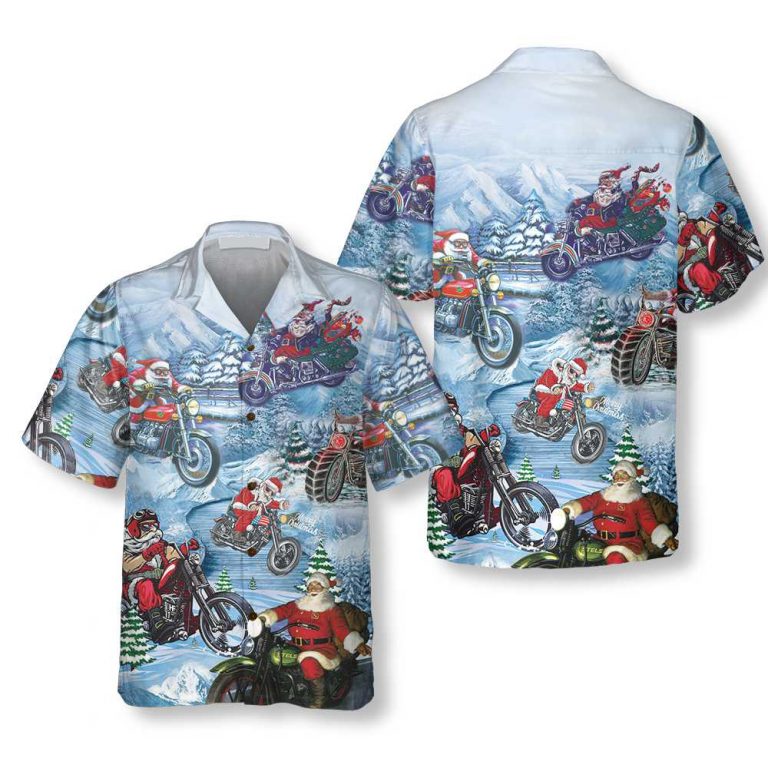 Motorcycle Driving With Santa On Christmas Hawaiian Shirt